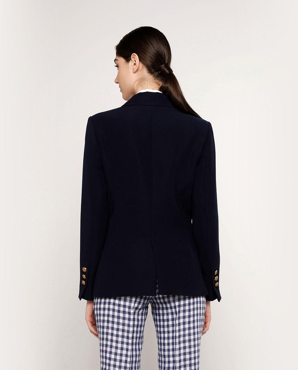Blazer Básica com Botões Dourados Azul-marinho-2