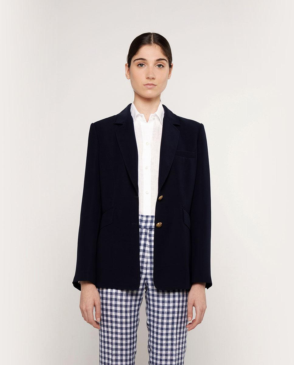 Blazer Básica com Botões Dourados Azul-marinho-1