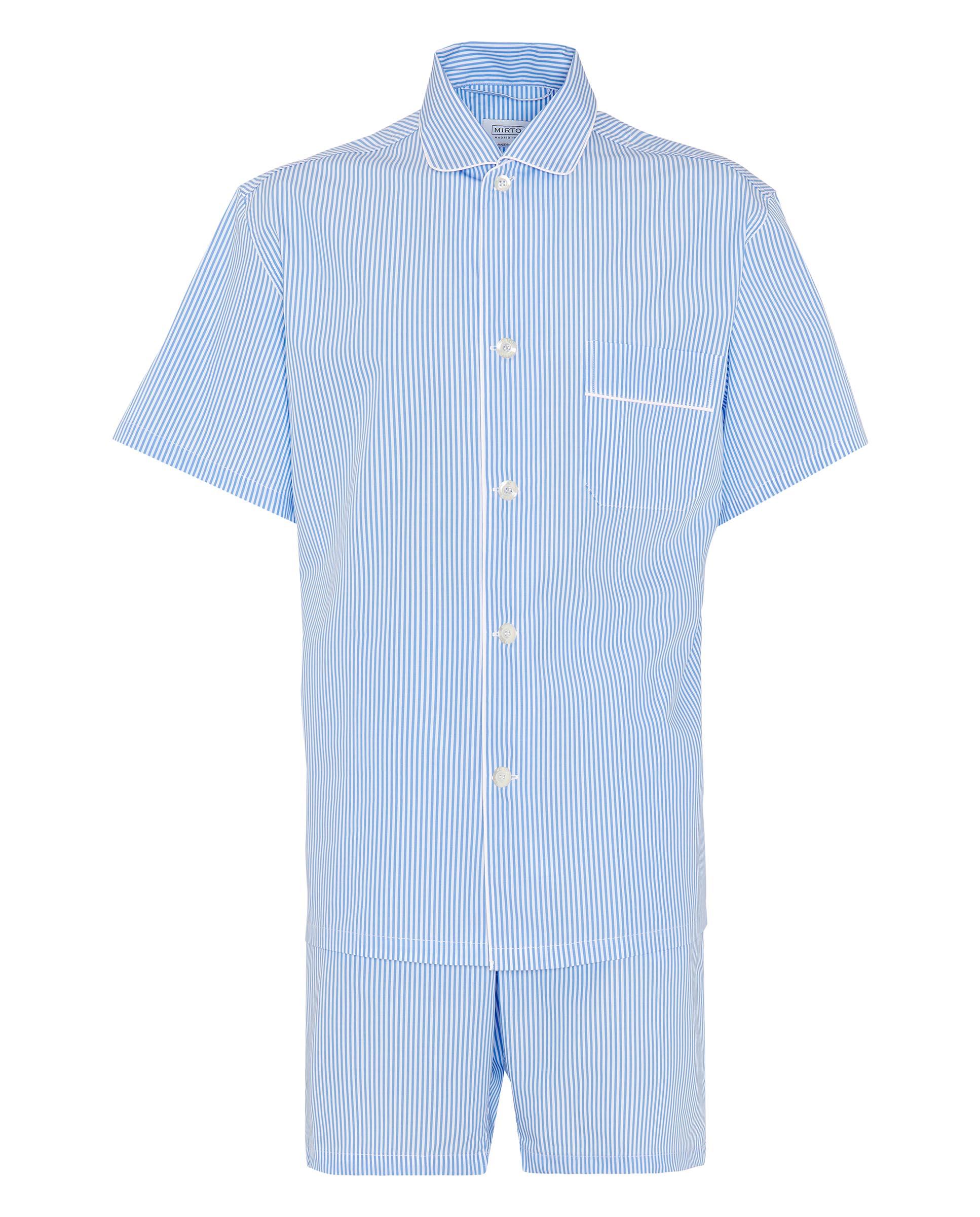 Pijama Curto de Algodão Às Riscas em Azul Azul-3