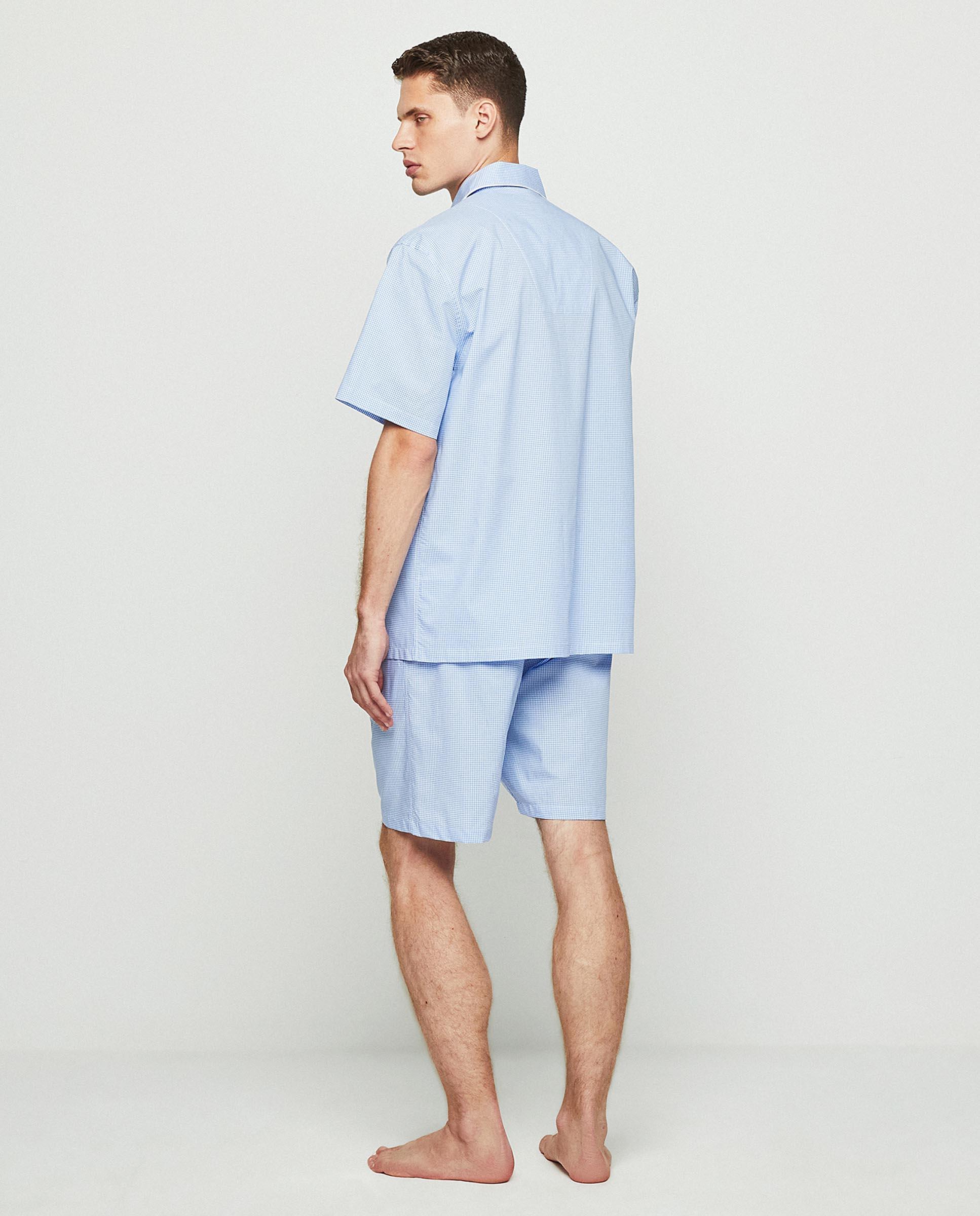 Pijama Curto de Algodão Aos Quadrados em Azul Azul-2