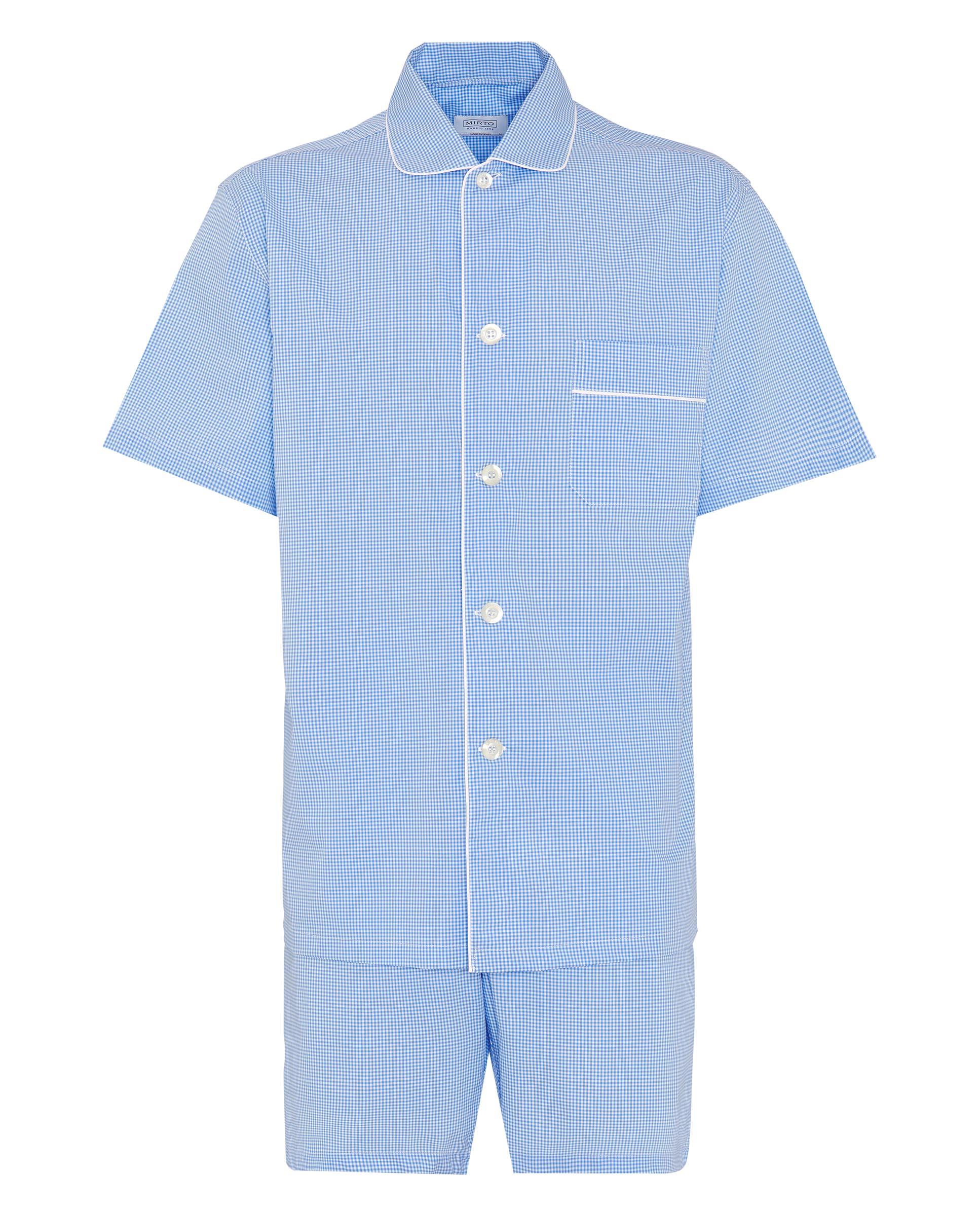 Pijama Curto de Algodão Aos Quadrados em Azul Azul-3