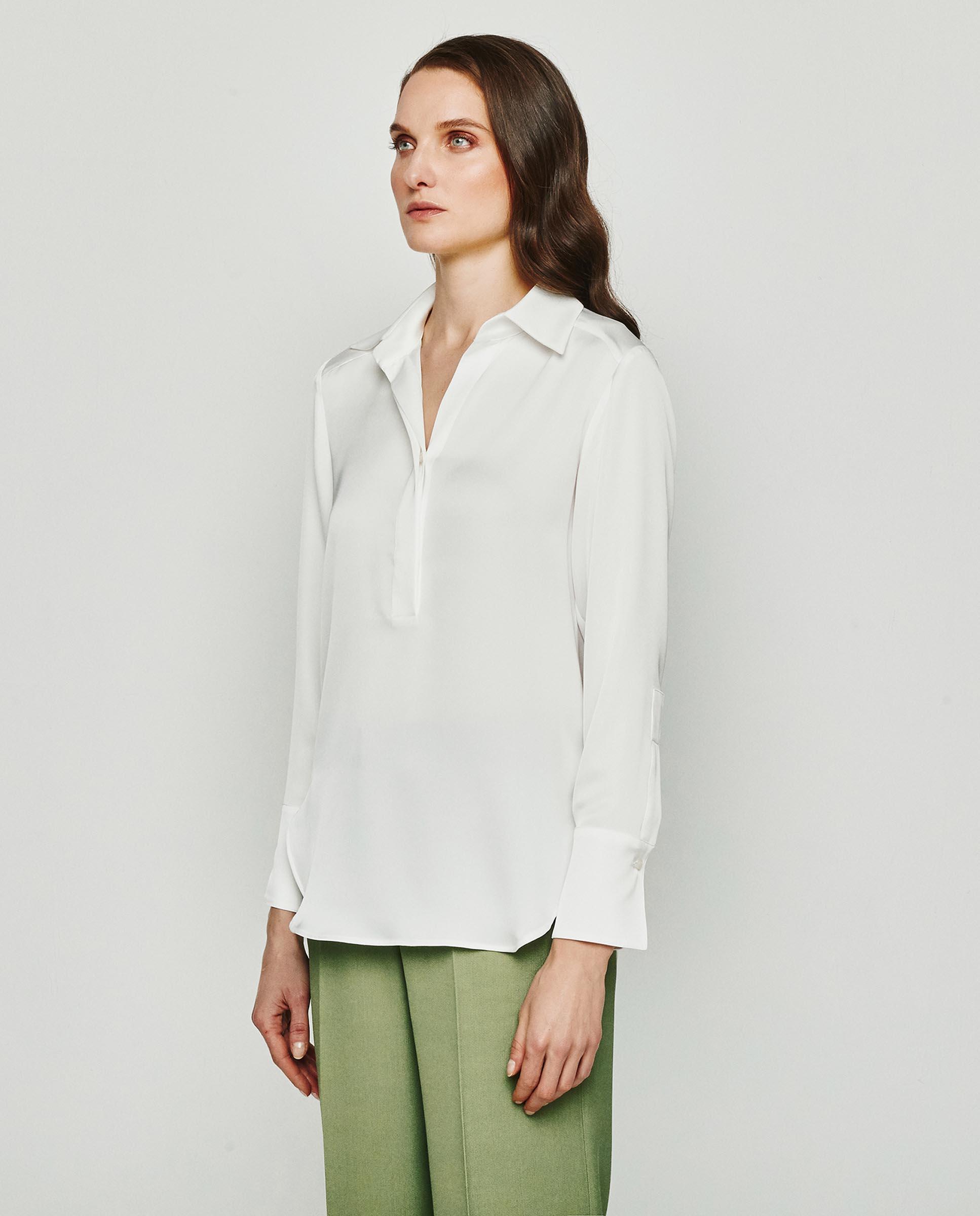 Blusa Fluida com Botões Ocultos Branco-1