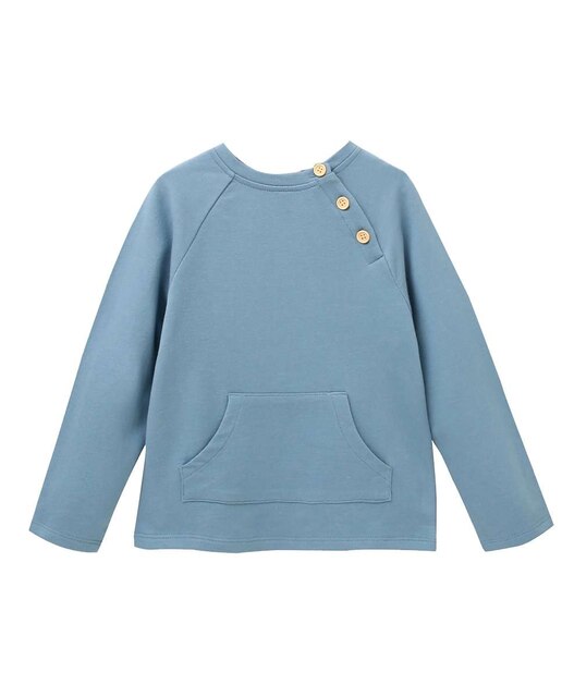 Sweatshirt de algodão para criança com bolso canguru e decote redondo