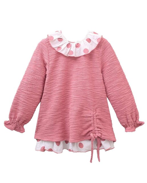 Imagem 0 de Vestido Infantil de Felpa Texturizada Combinado com Bolinhas