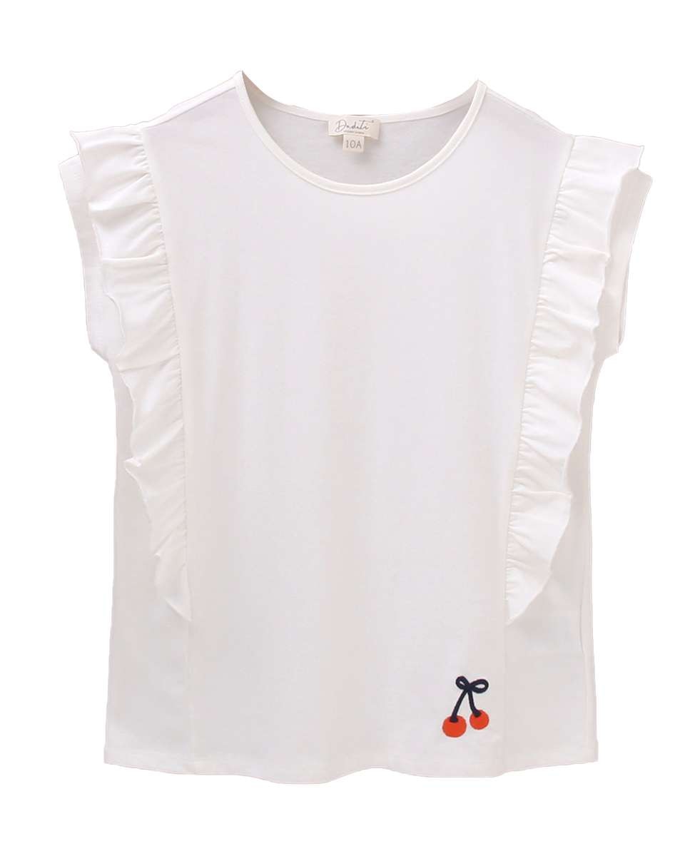 T-shirt Infantil Elástica com Folhos Laterais Branco-1