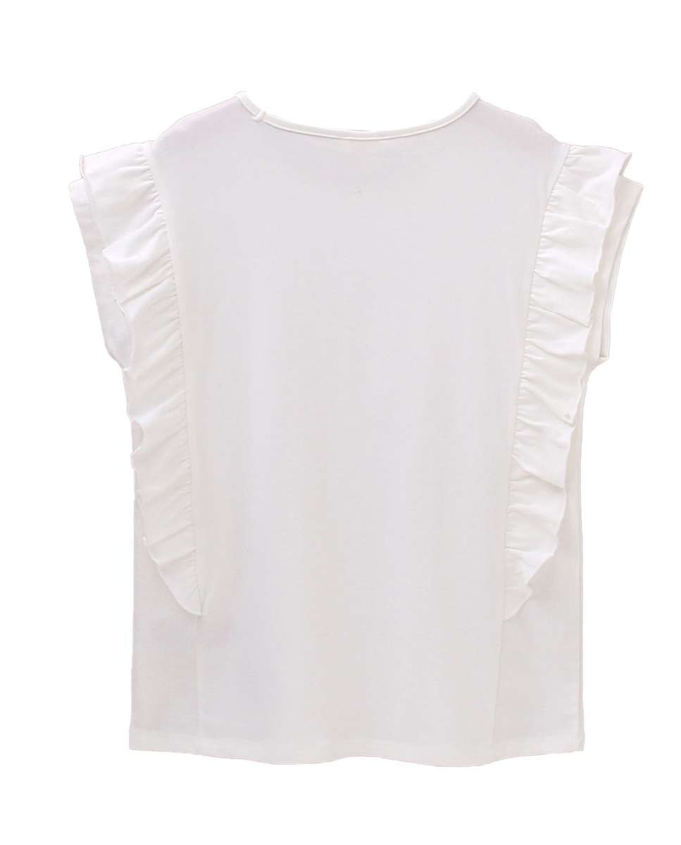 T-shirt Infantil Elástica com Folhos Laterais Branco-2