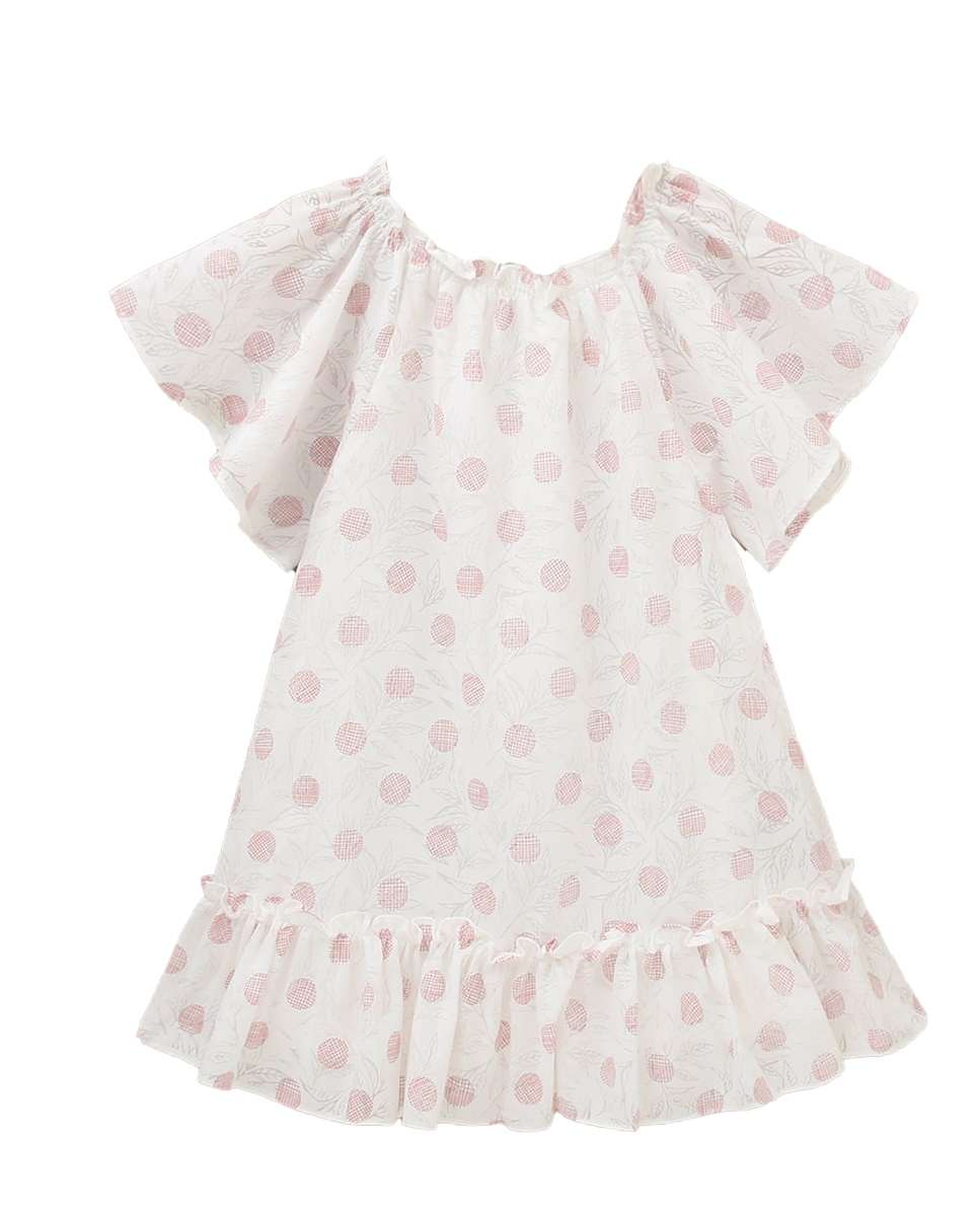 Vestido Infantil com Estampado e Folho Inferior Branco / Rosa-1