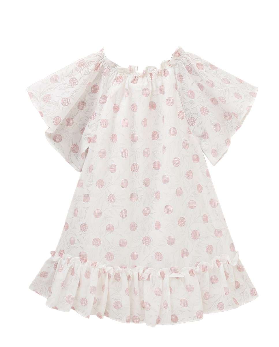 Vestido Infantil com Estampado e Folho Inferior Branco / Rosa-2