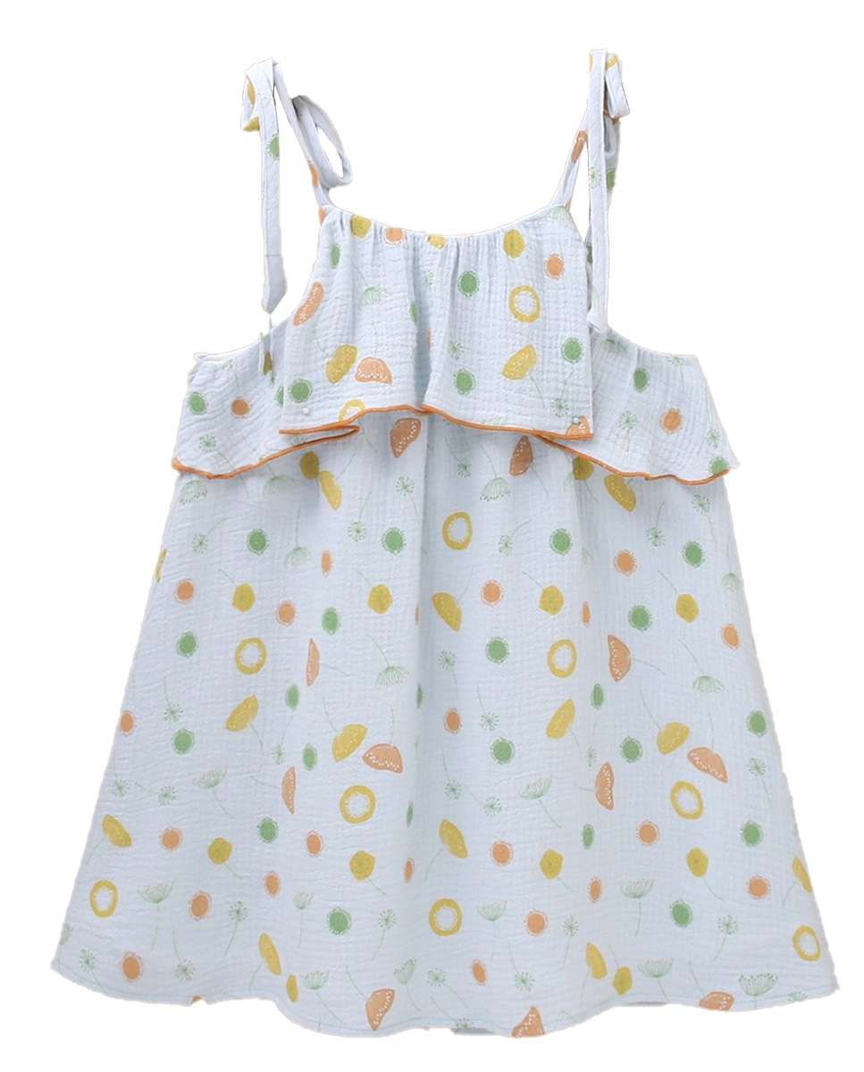 Vestido Infantil em Bambula com Estampado Azul-claro-2