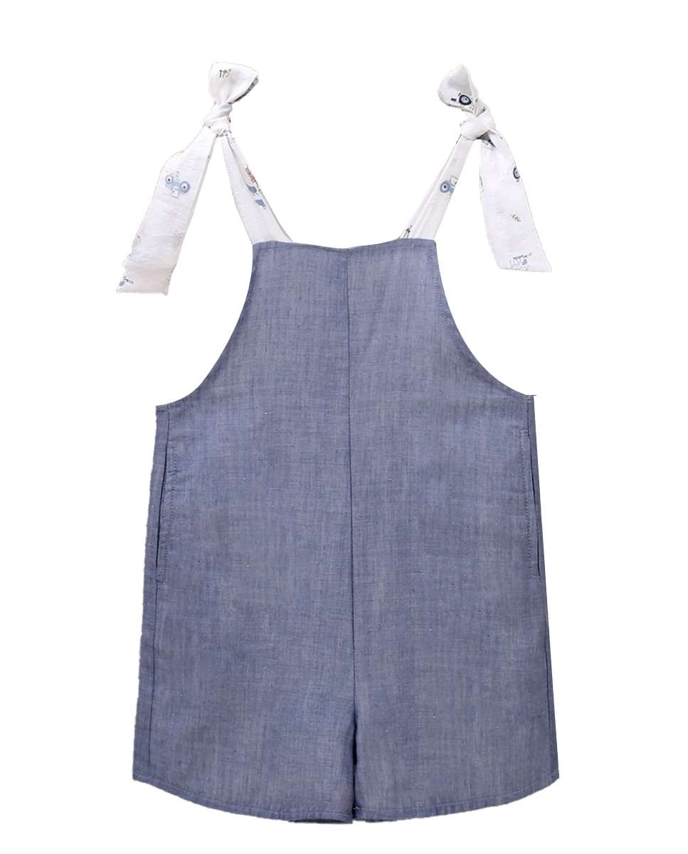 Macacão Infantil Curto em Denim com Alças em Contraste Azul-1