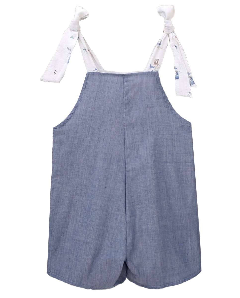 Macacão Infantil Curto em Denim com Alças em Contraste Azul-2