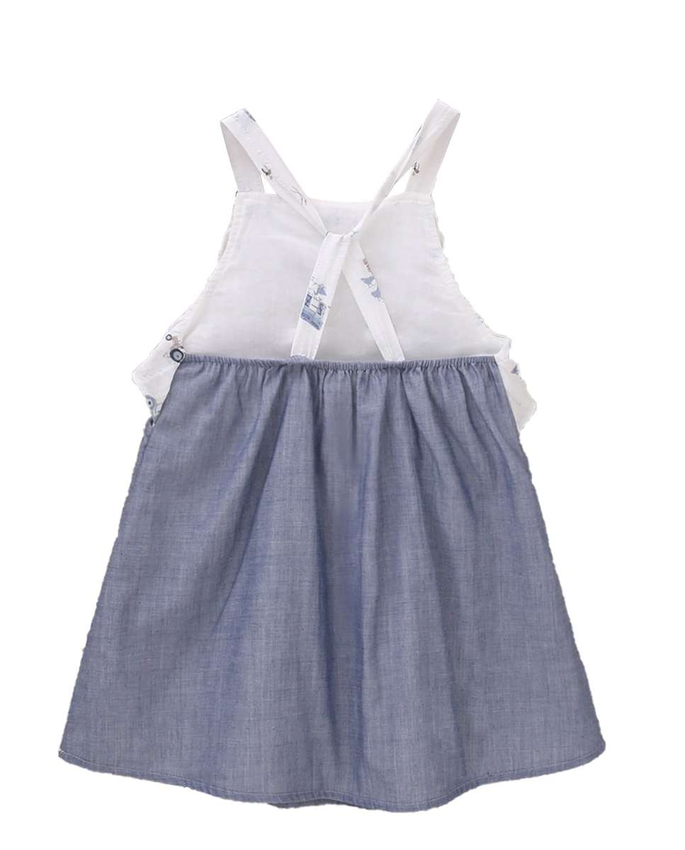 Vestido Infantil em Denim Combinado com Alças Cruzadas Dadati Azul / Branco-2