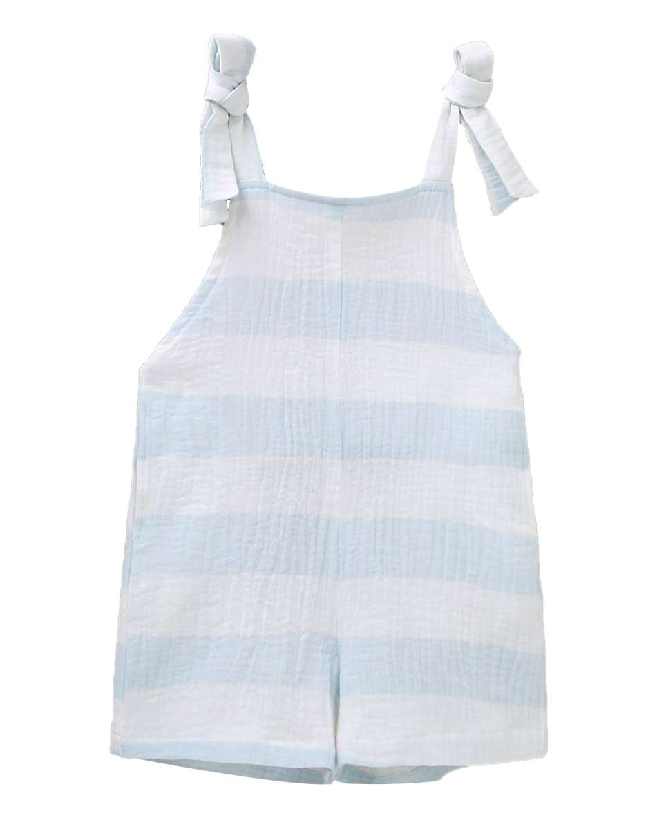 Macacão Infantil Curto em Bambula com Estampado Às Riscas Azul-claro-1