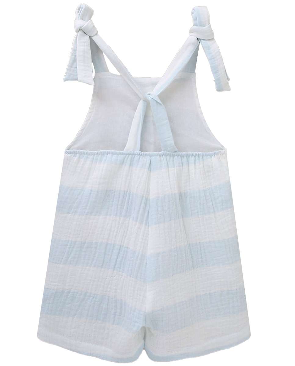 Macacão Infantil Curto em Bambula com Estampado Às Riscas Azul-claro-2