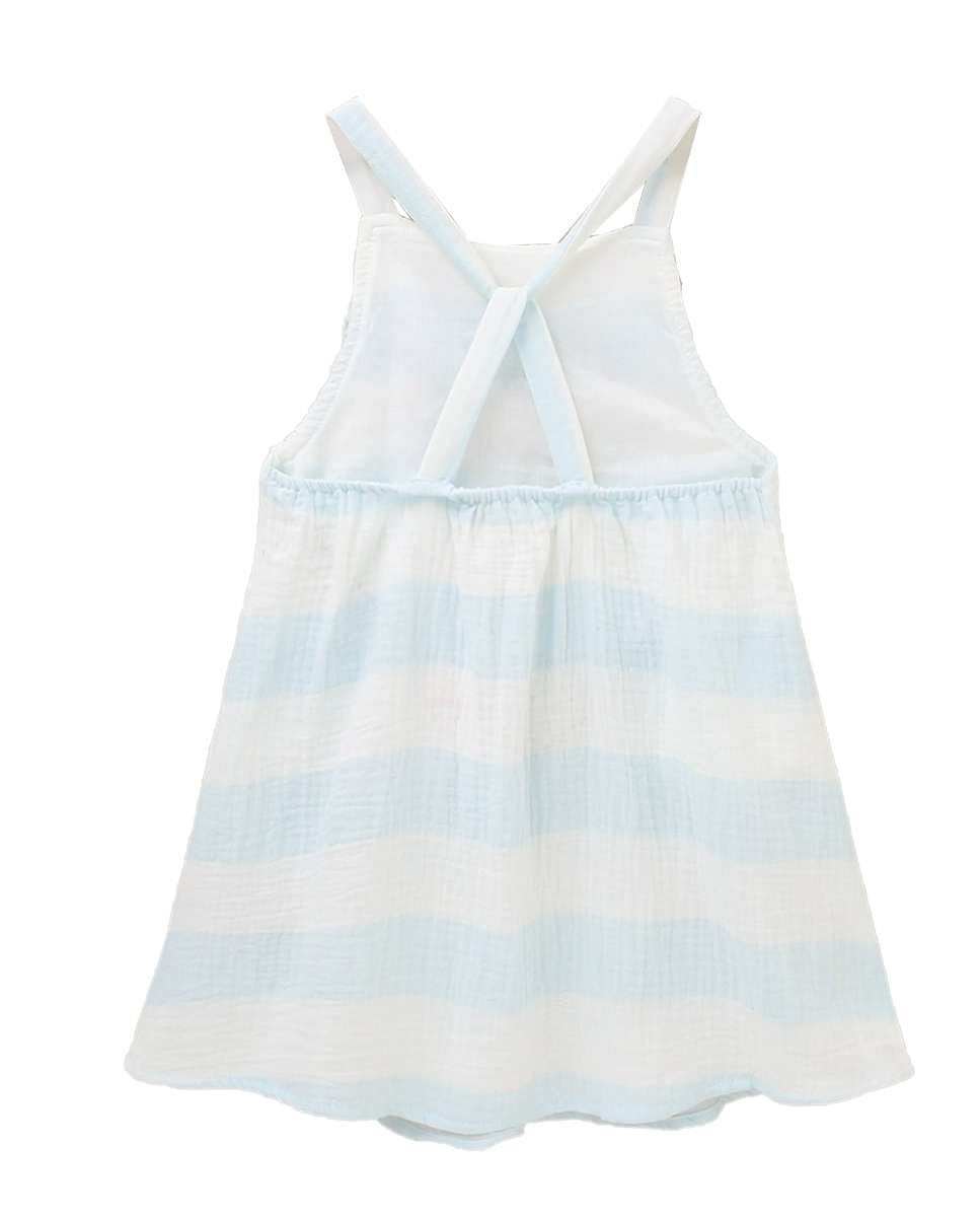 Vestido Infantil em Bambula com Estampado Às Riscas Azul-claro-2