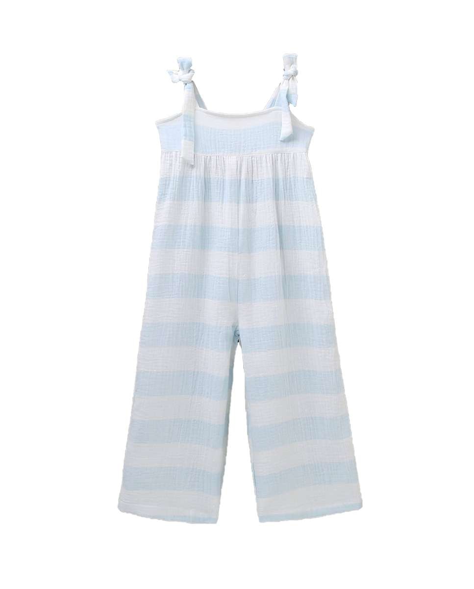 Macacão Infantil em Bambula com Estampado Às Riscas Azul-claro-1