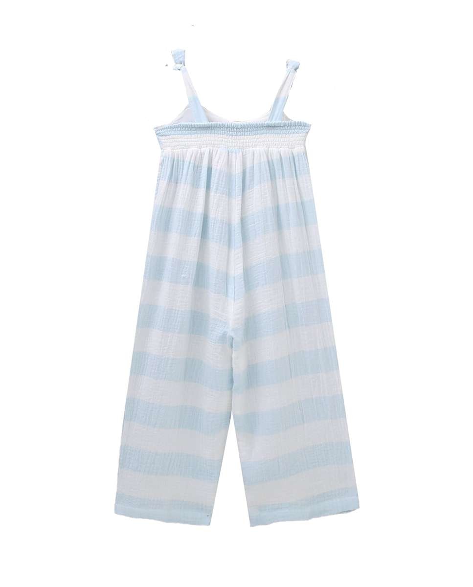 Macacão Infantil em Bambula com Estampado Às Riscas Azul-claro-2