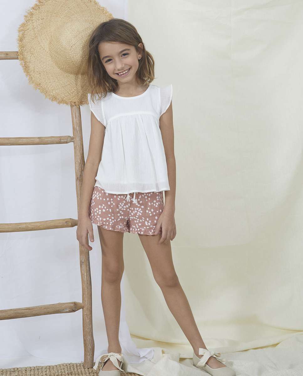 Blusa Infantil Fluida em Bambula Branco-1