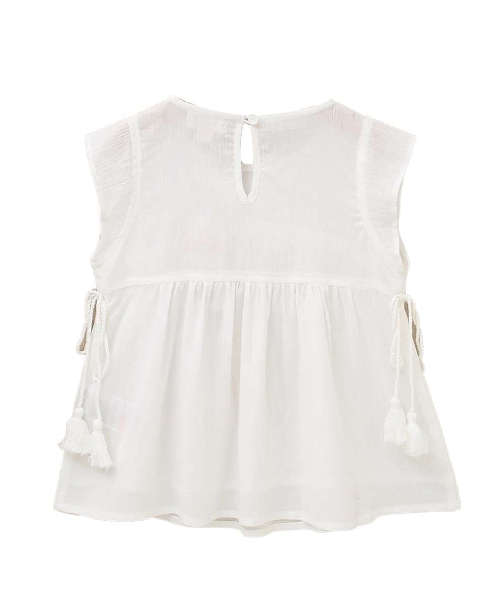 Blusa Infantil Fluida em Bambula Branco-3