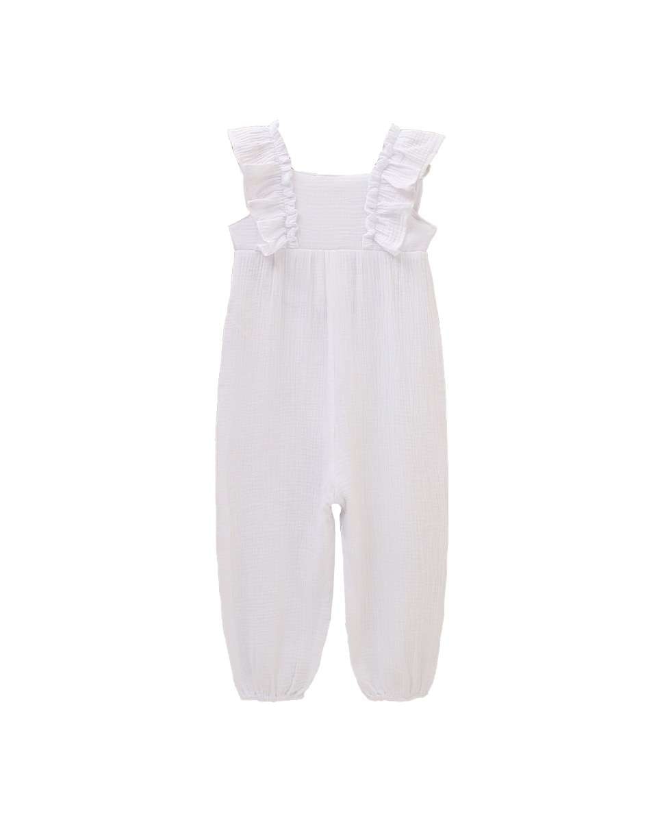 Macacão Infantil Comprido em Bambula com Folhos Branco-2