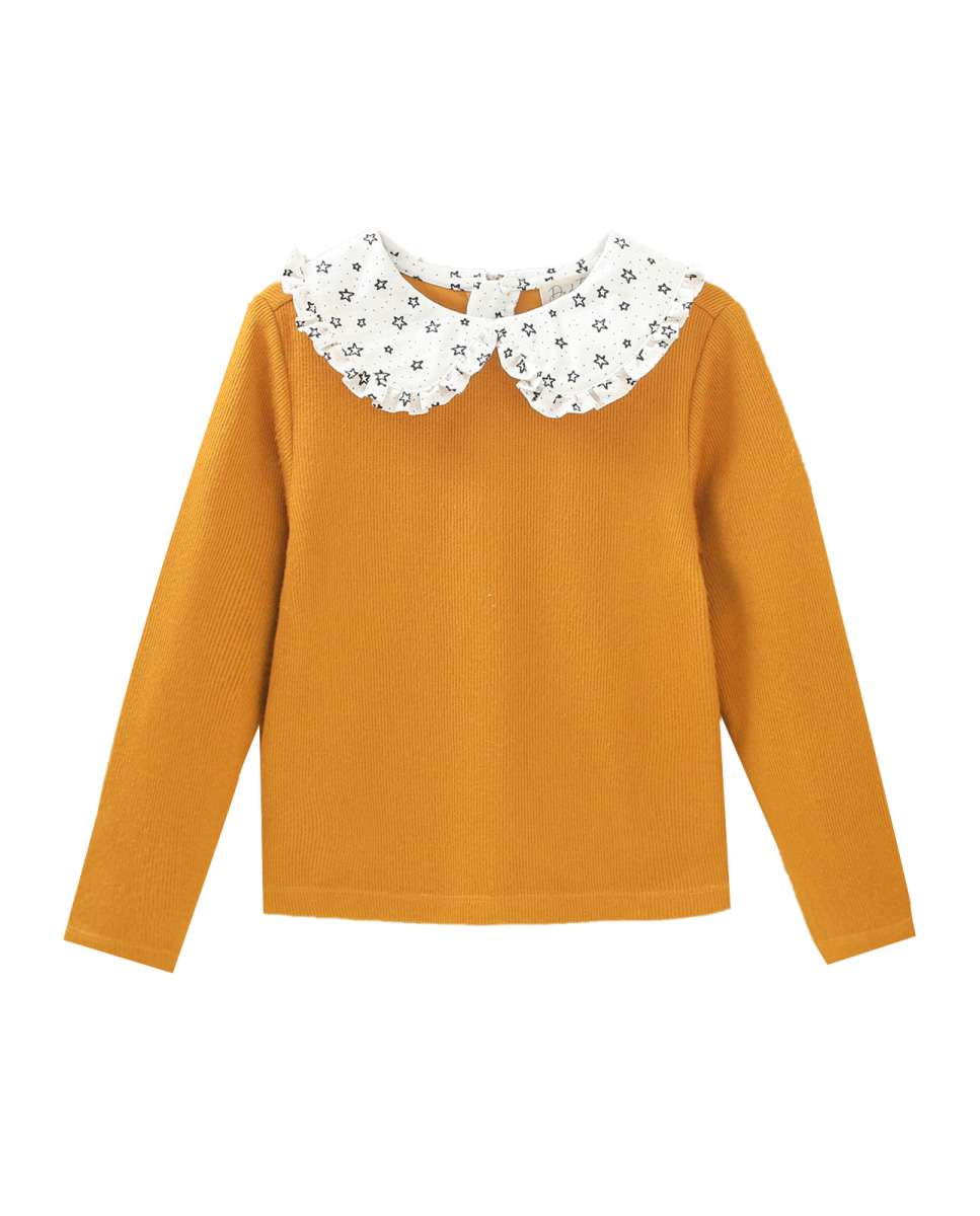 Imagem 0 de Sweatshirt Infantil com Gola Peter Pan em Tecido de Malha em Mostarda