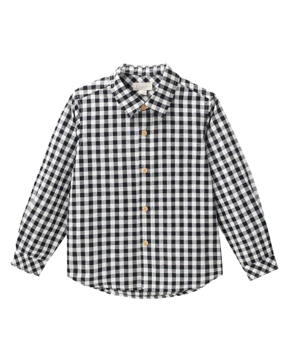 Imagem 0 de Camisa Infantil de Manga Comprida em Vichy em Branco e Preto