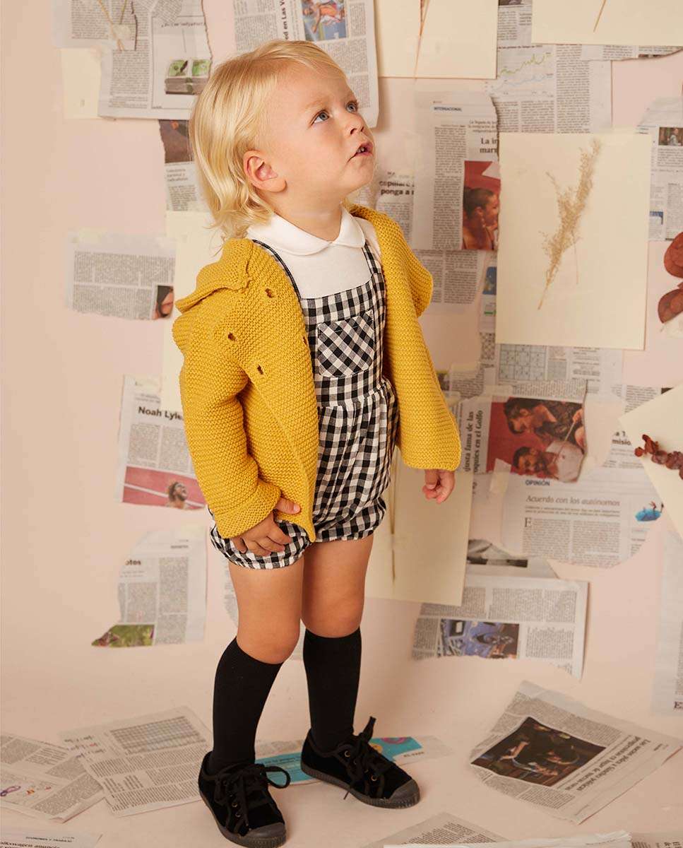 Imagem 0 de Jardineiras para Bebé em Vichy em Branco e Preto com Bolso Frontal