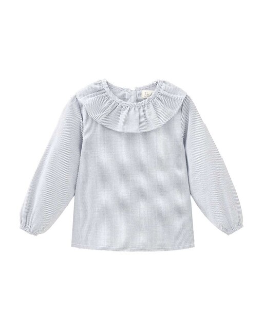 Blusa para bebé menina com gola de folho em tecido às riscas