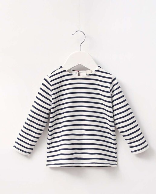 T-shirt para bebé menina com riscas horizontais e fecho de botões