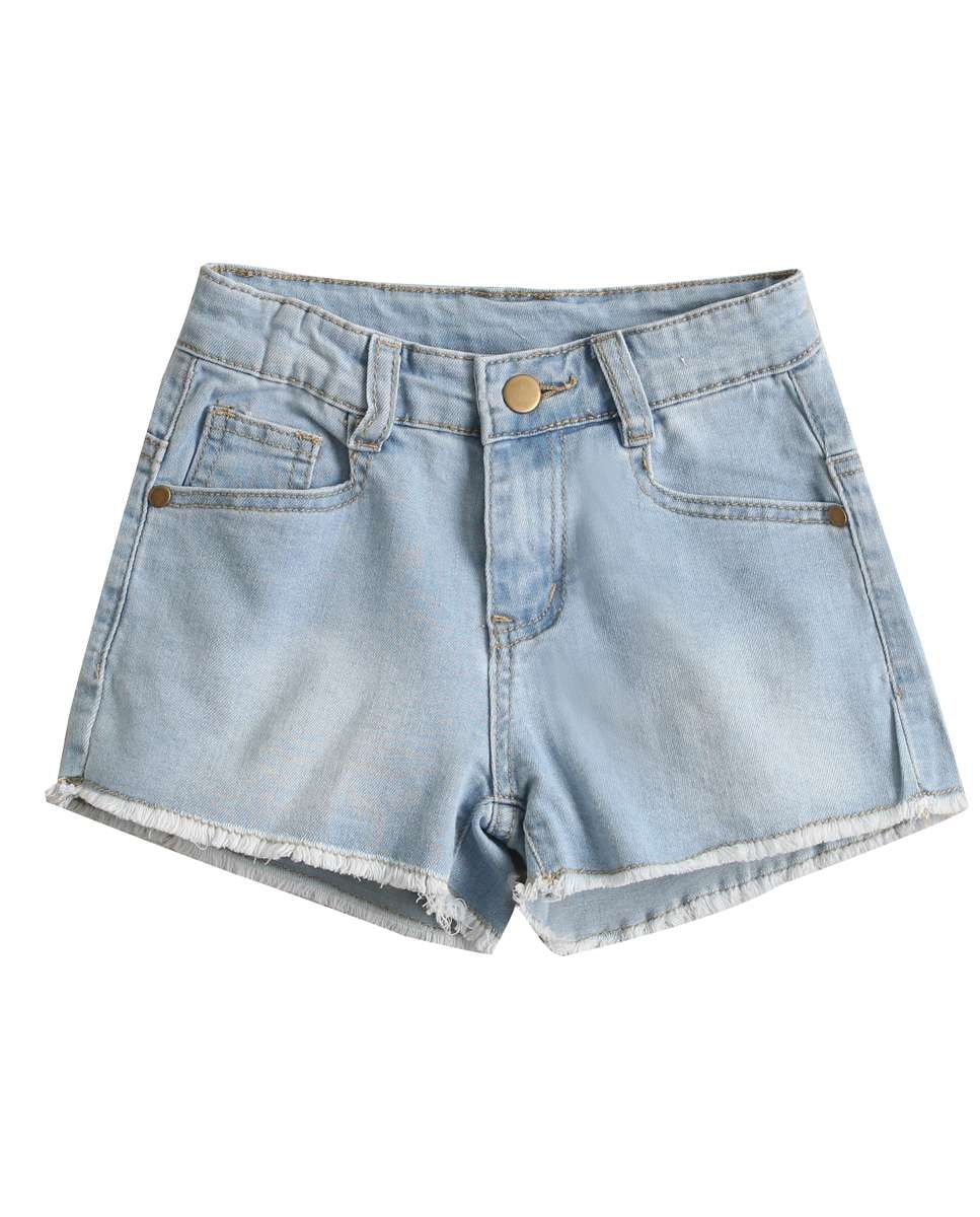 Short Infantil Jeans com Bainha Desfiada Azul-claro-1