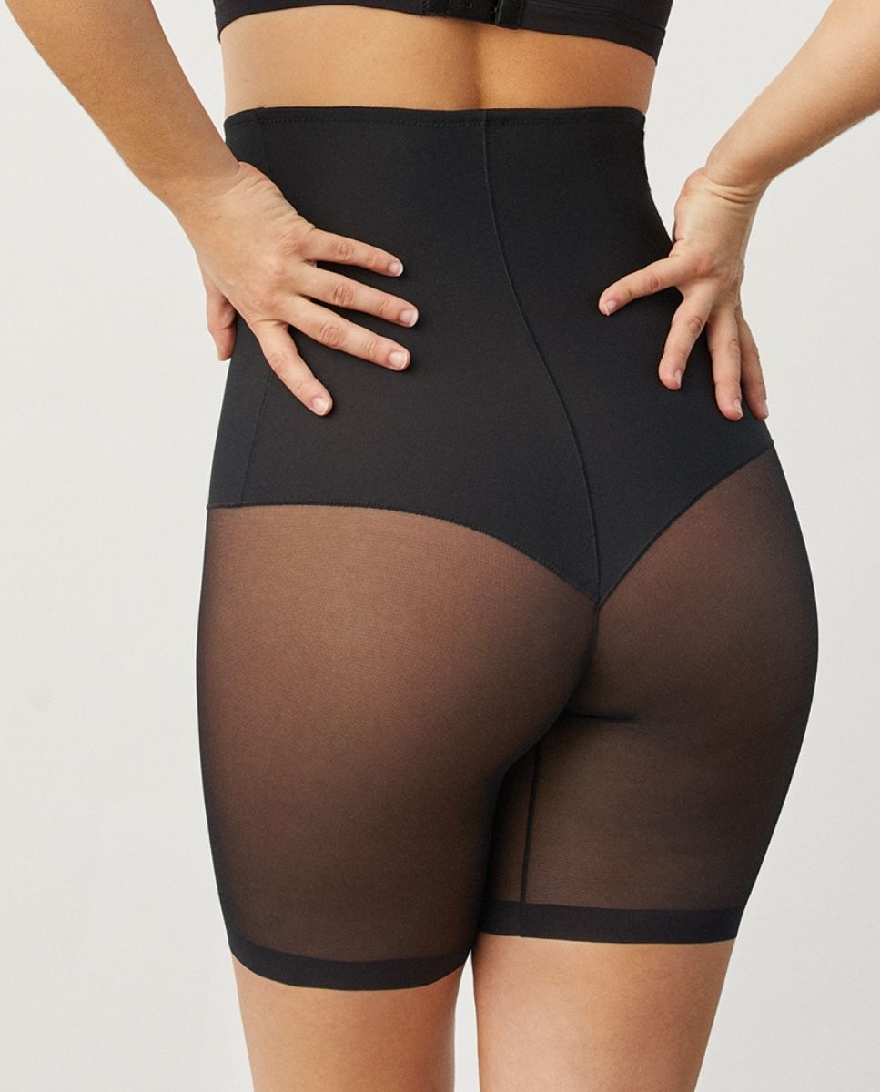 Cueca Redutora Alta Abdominal em Tecido de Tule Compressão Média Preto-2