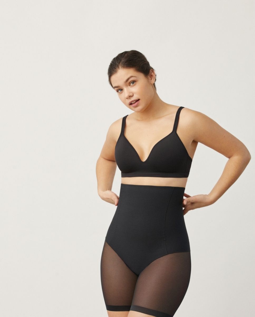 Cueca Redutora Alta Abdominal em Tecido de Tule Compressão Média Preto-3