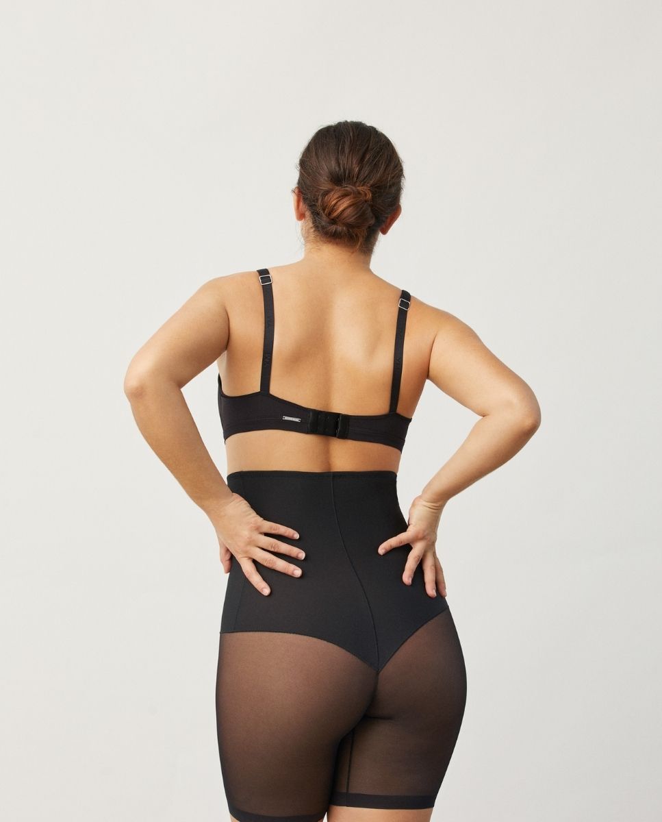 Cueca Redutora Alta Abdominal em Tecido de Tule Compressão Média Preto-5