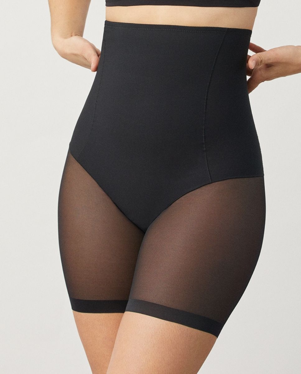 Cueca Redutora Alta Abdominal em Tecido de Tule Compressão Média Preto-1