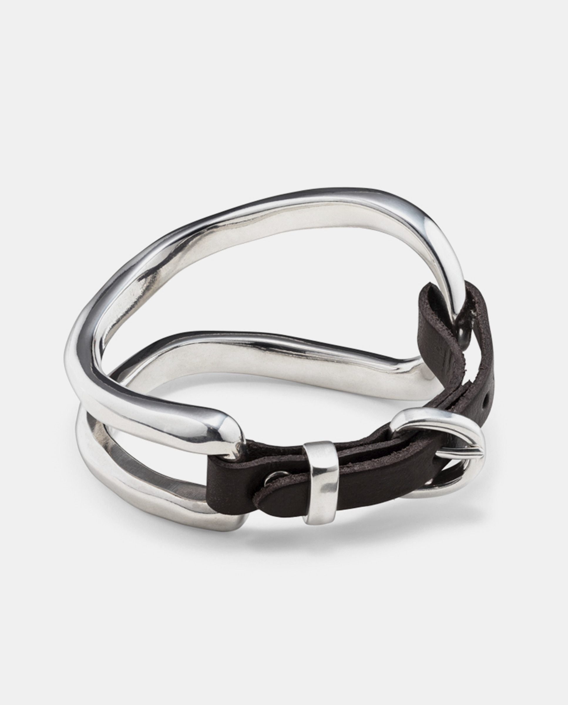Pulseira Banhada em Prata de Lei com Detalhe em Couro Prata-3