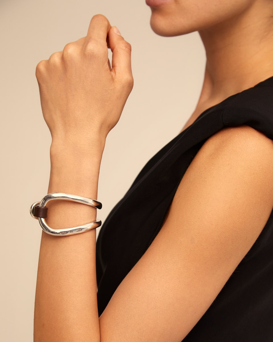 Pulseira Banhada em Prata de Lei com Detalhe em Couro Prata-5