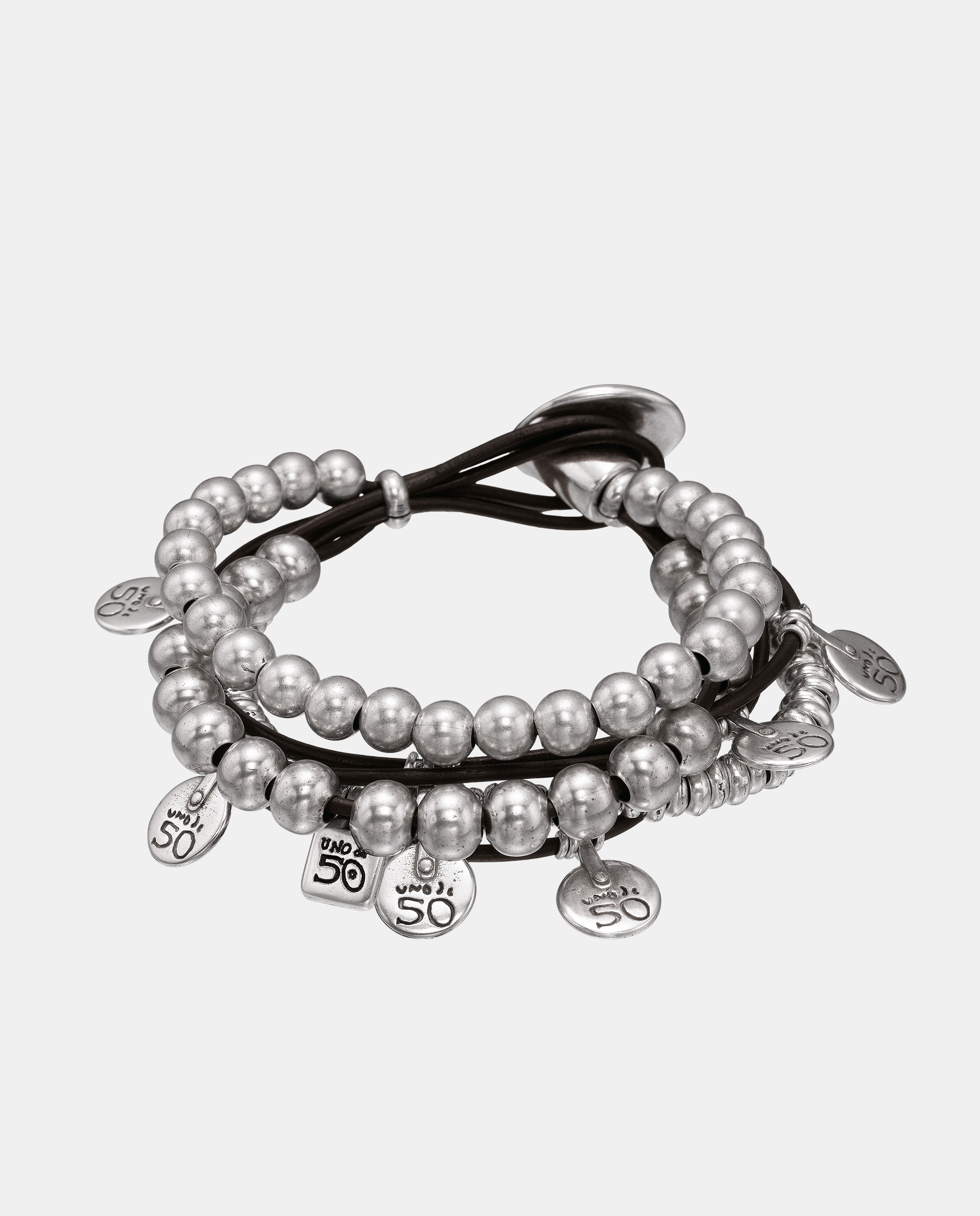 Pulseira de Couro Banhada em Prata de Lei Prata-1