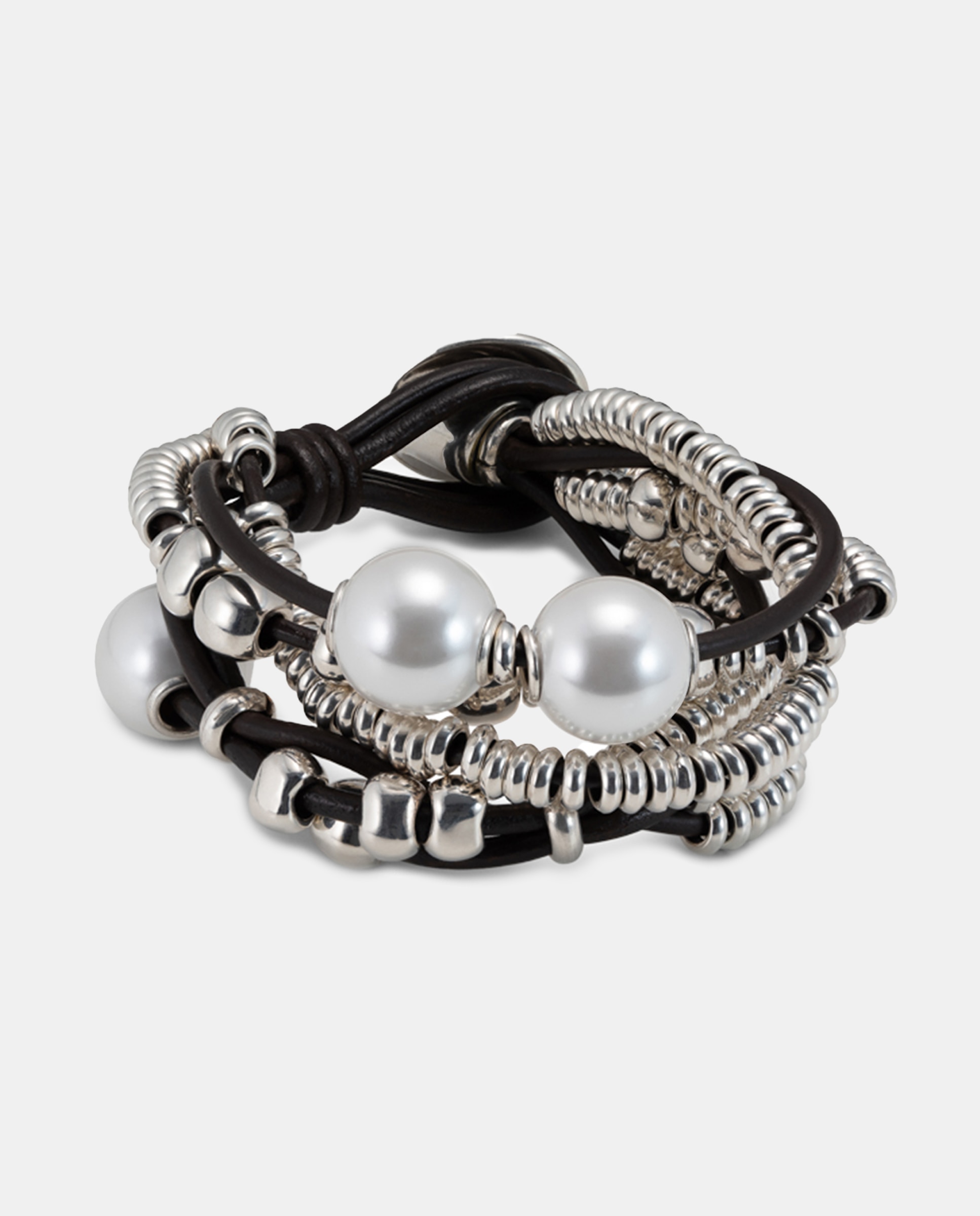 Pulseira de Couro Banhada em Prata de Lei Prata-1