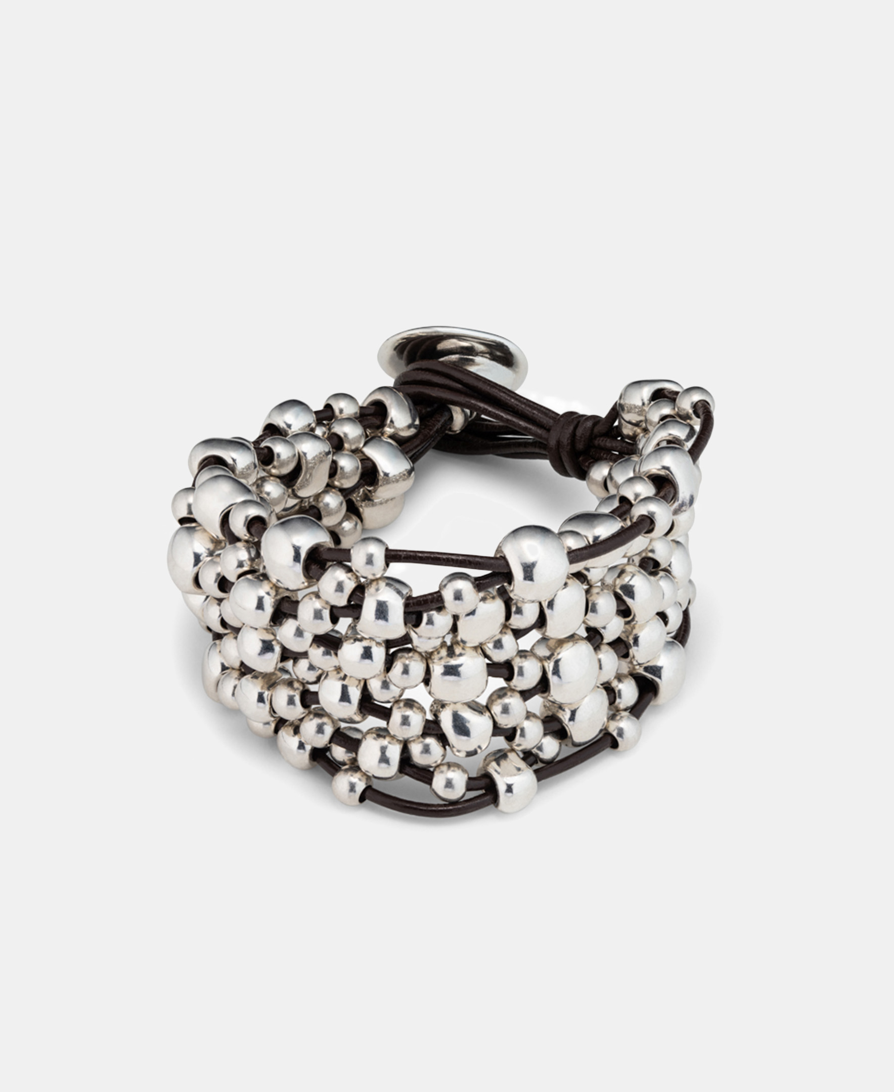 Imagem 0 de Pulseira de Couro Banhada em Prata de Lei