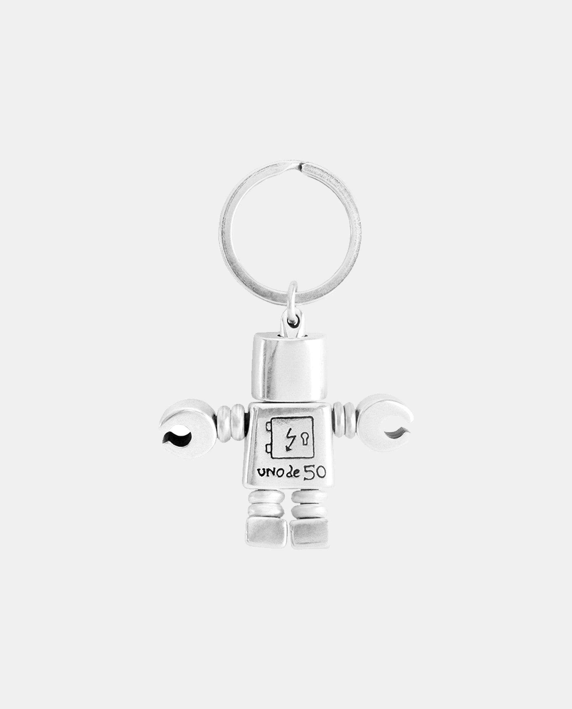 Porta-chaves Robot e Logo Gravado em Prata de Lei Prata-2