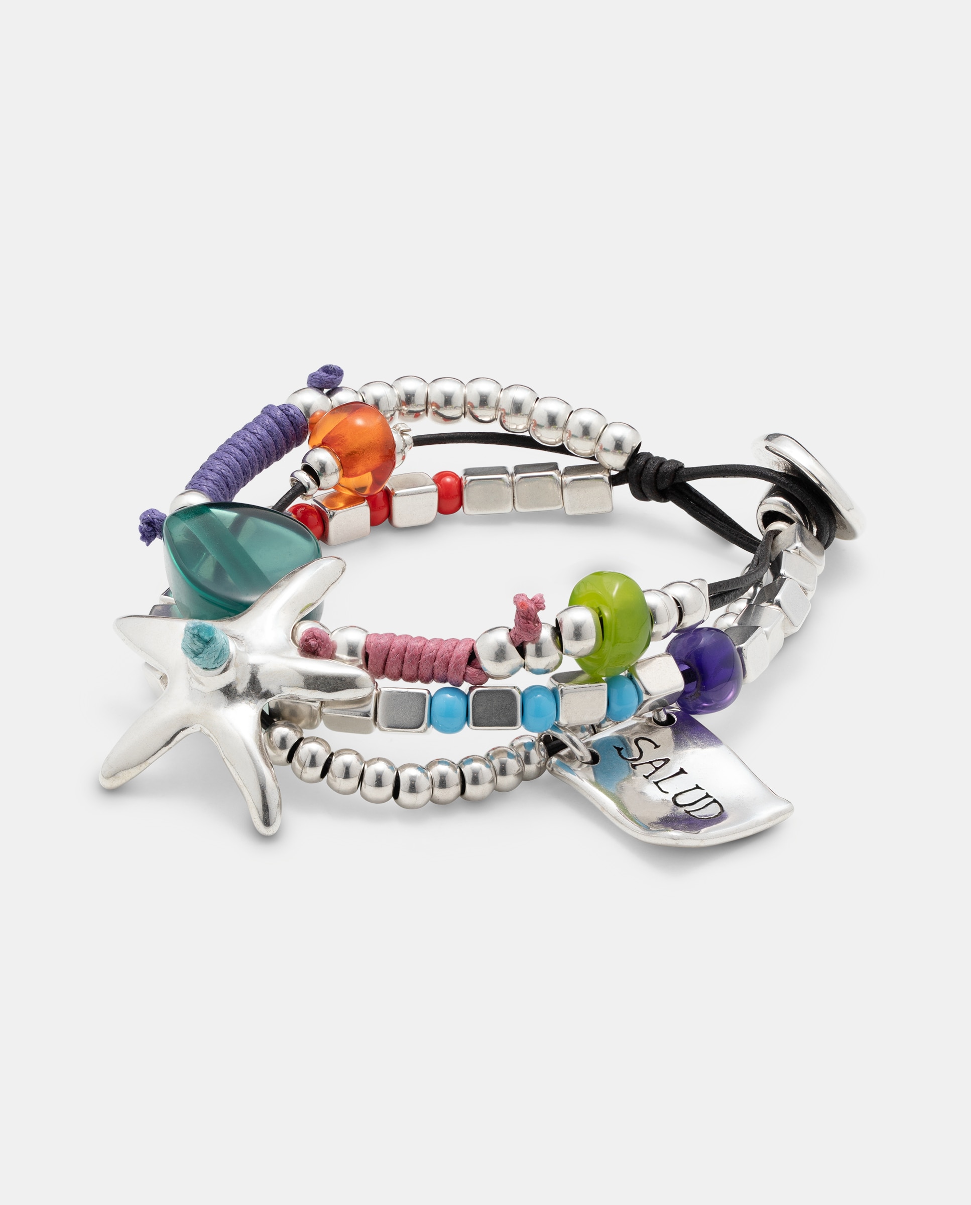 Pulseira Banhada em Prata de Lei e Pedras de Resina Prata-3