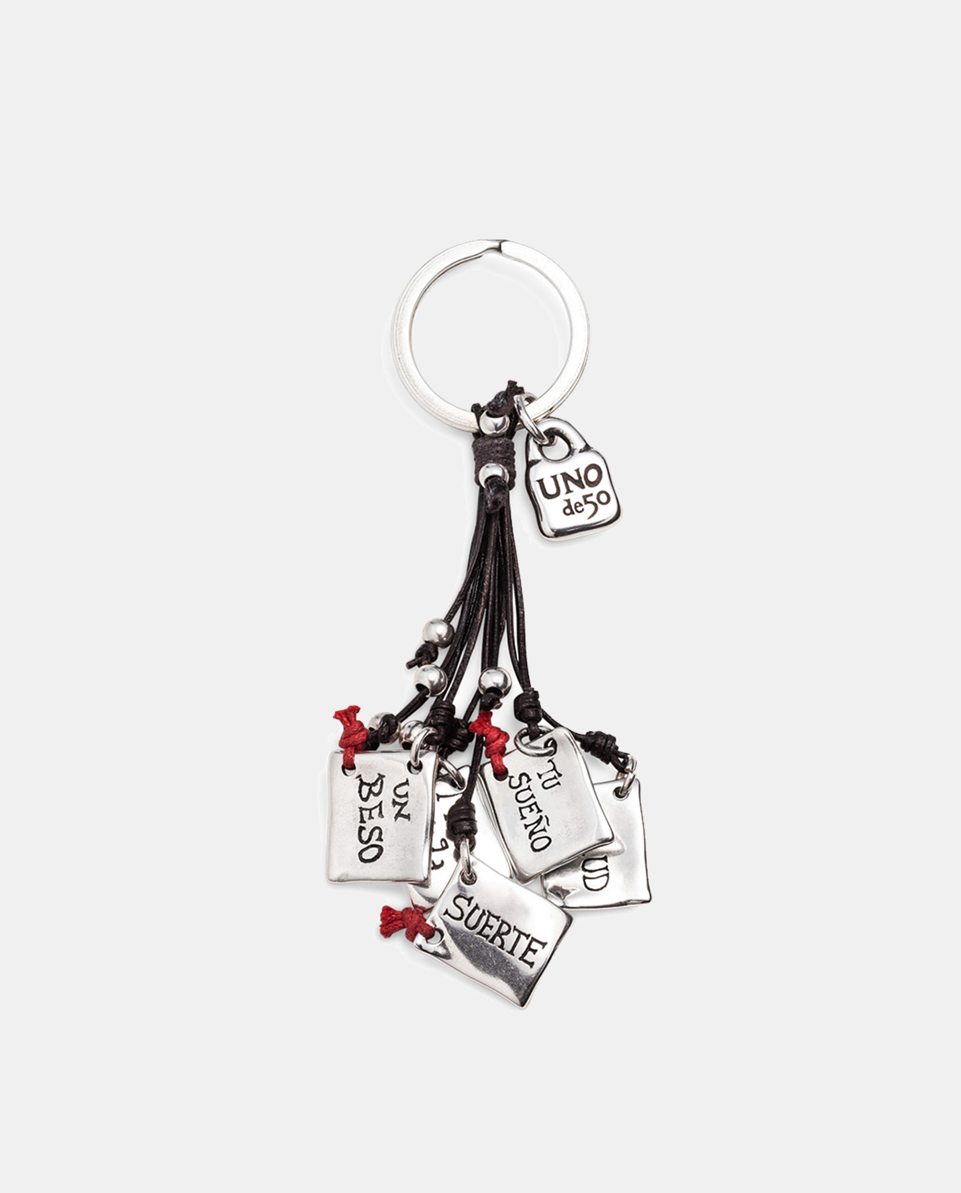 Imagem 0 de Porta-chaves com Mensagem em Prata de Lei com Detalhes de Couro