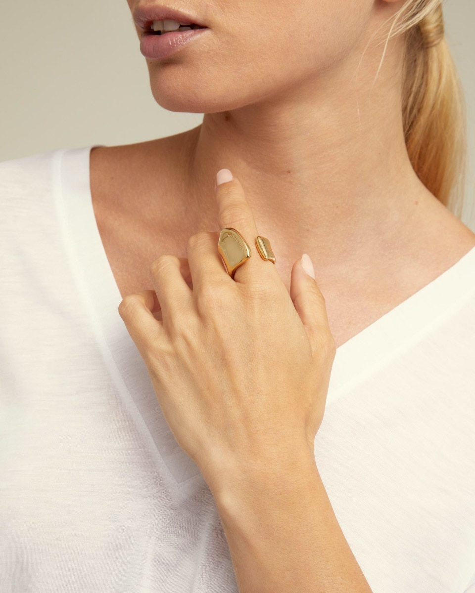 Anel Fenda Banhado a Ouro de 18k Ouro-4