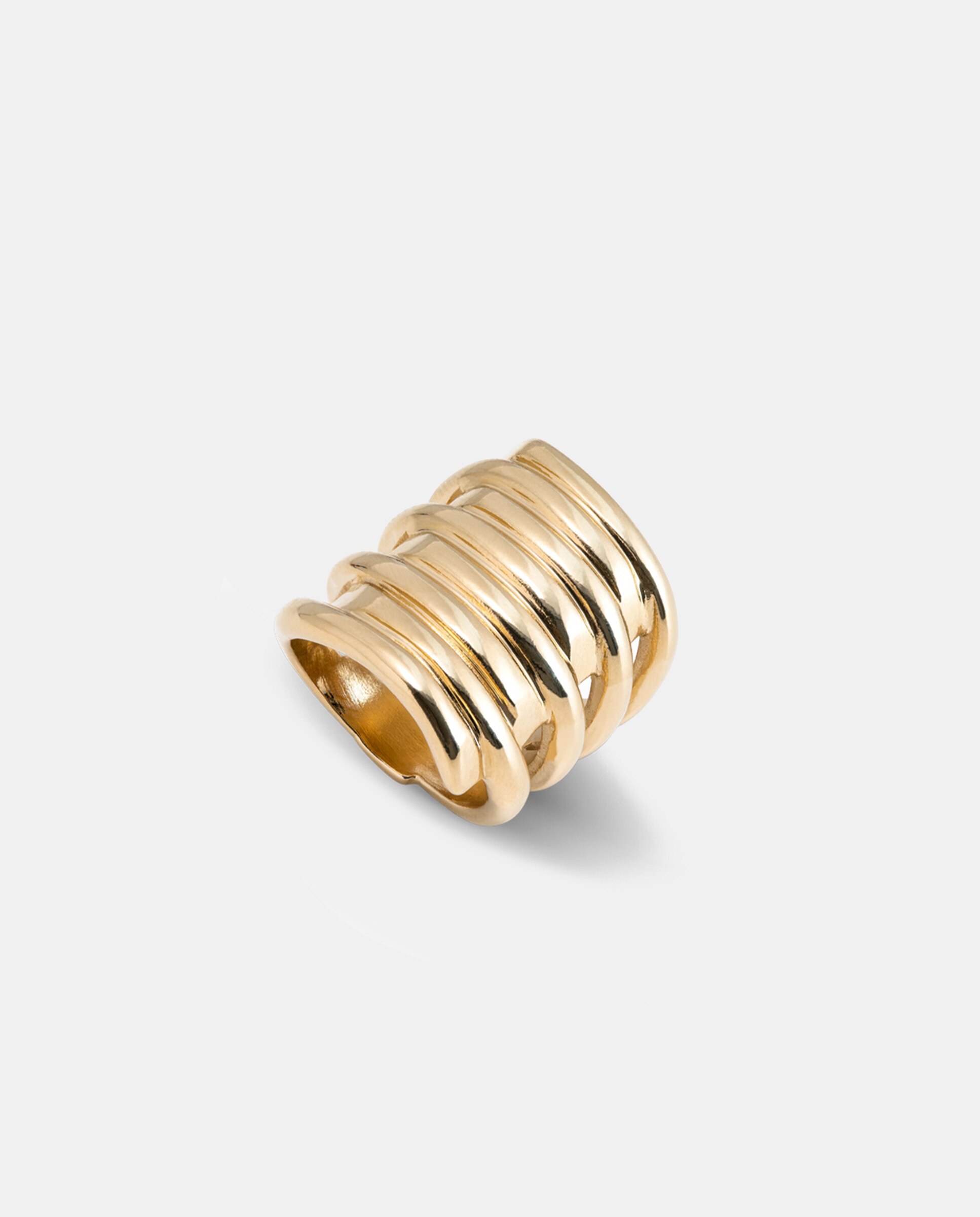 Anel com Efeito Empilhado Banhado a Ouro de 18k Ouro-3