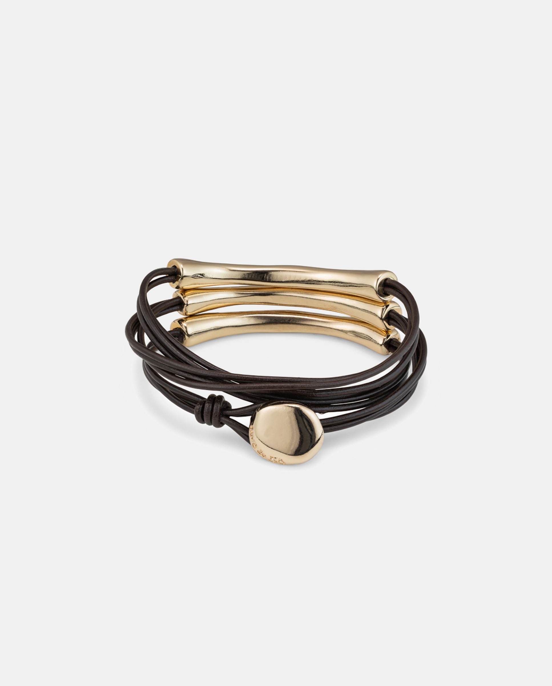 Pulseira de Três Voltas de Couro Banhada a Ouro 18k Ouro-1