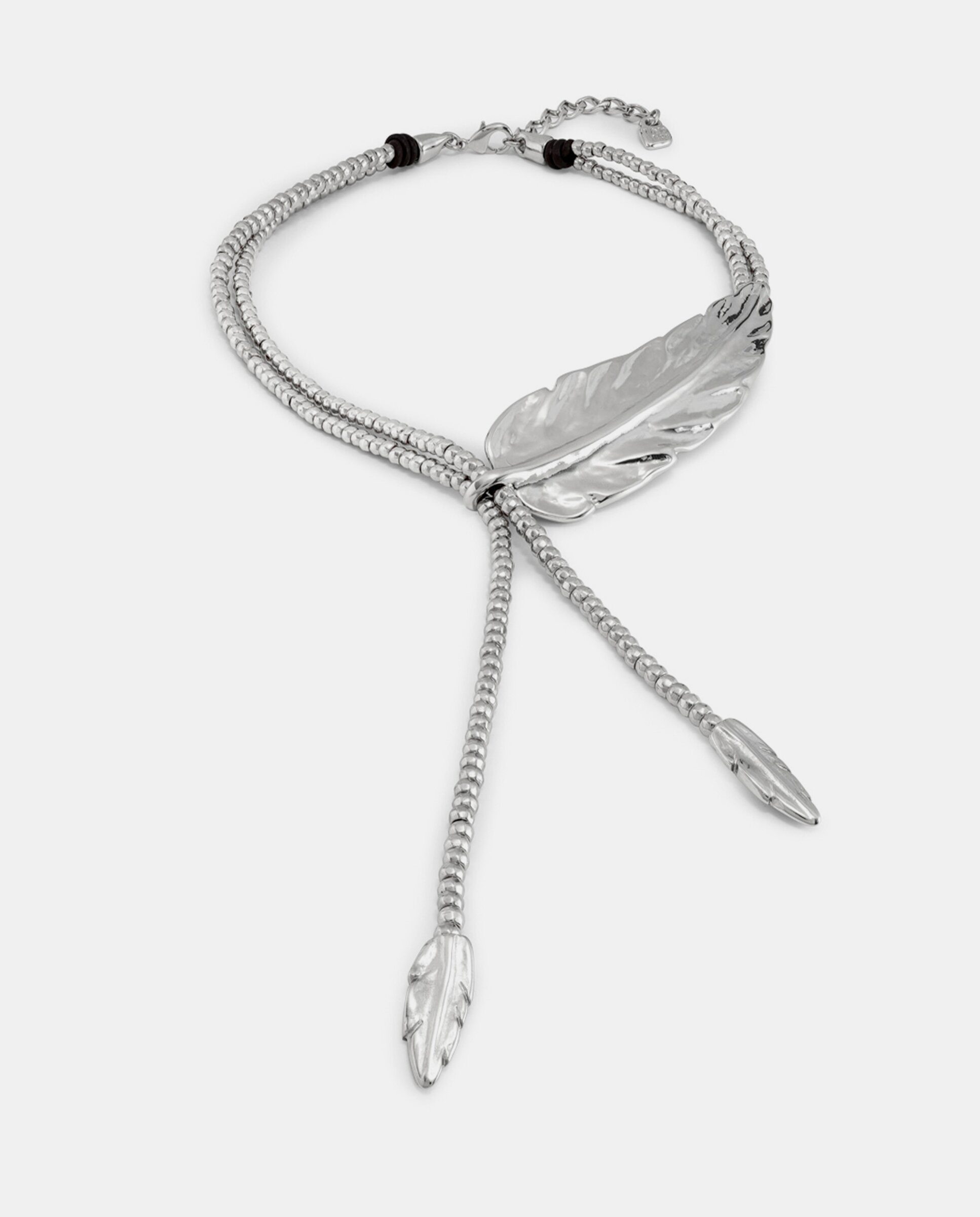 Colar Banhado em Prata de Lei Rematado em Pequenas Plumas Prata-3