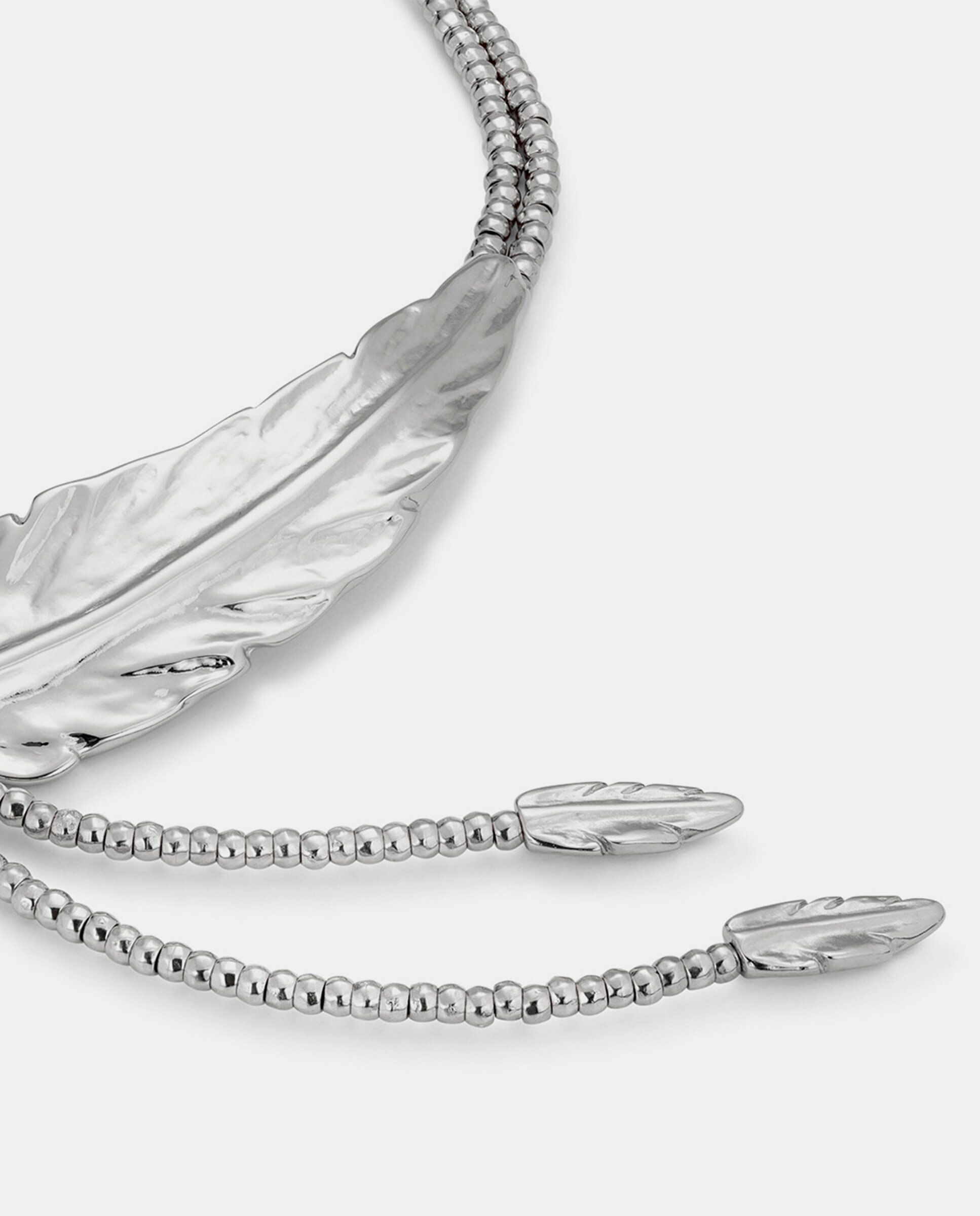 Colar Banhado em Prata de Lei Rematado em Pequenas Plumas Prata-4