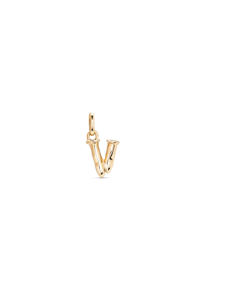 Charm Banhado a Ouro 18k de Letra V Ouro-1