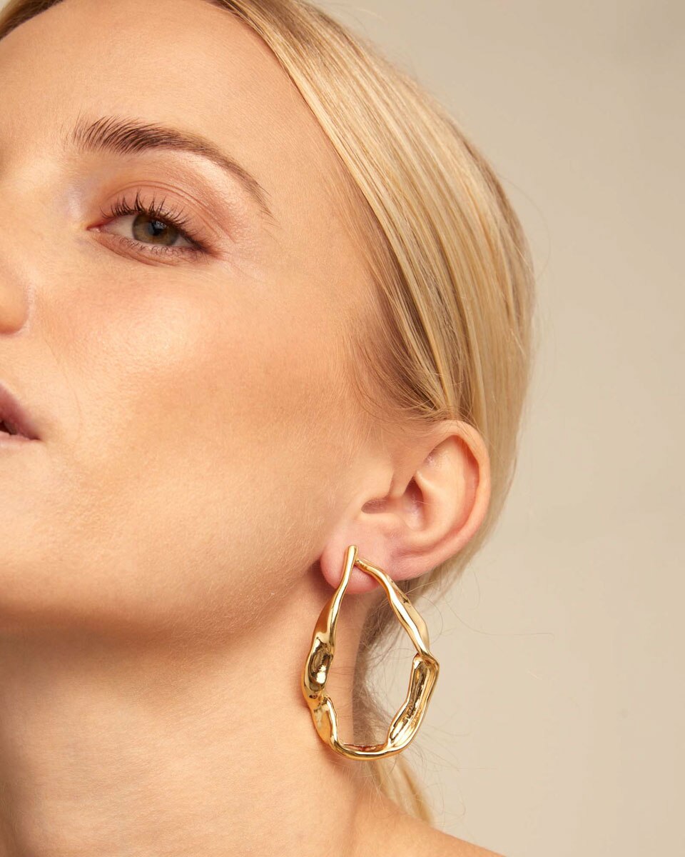 Brincos Maxi de Elos Banhados a Ouro de 18k Ouro-4