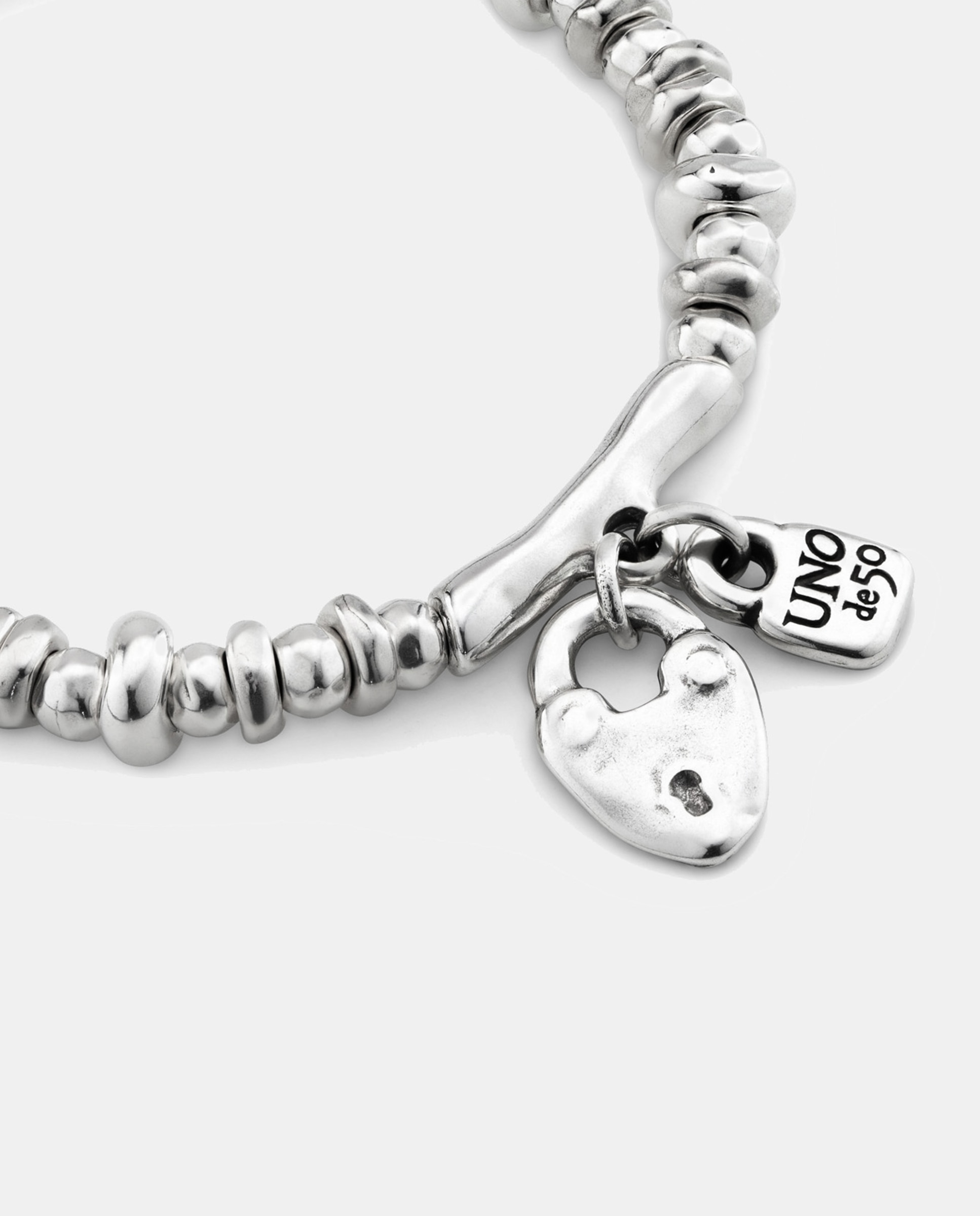 Pulseira Elástica Banhada em Prata de Lei Cadeado Coração Prata-4